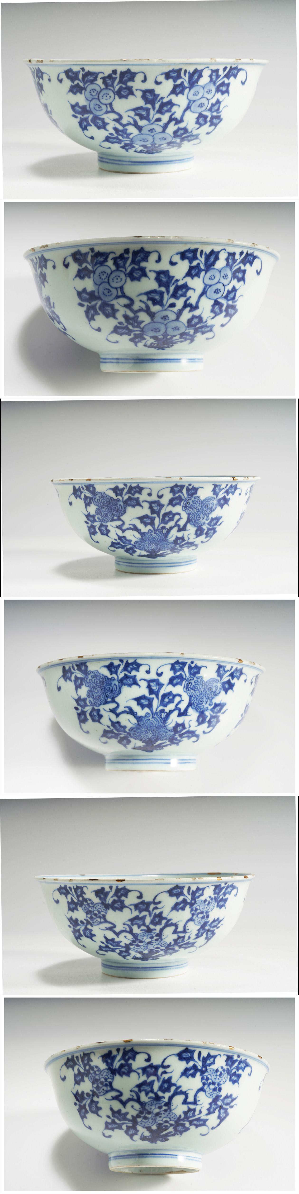 数量限定格安中国古玩　古美術　時代　古染付　花卉文茶碗　煎茶道具　在銘　 箱付き　唐物 　径18ｃｍ高さ10ｃｍ 染付