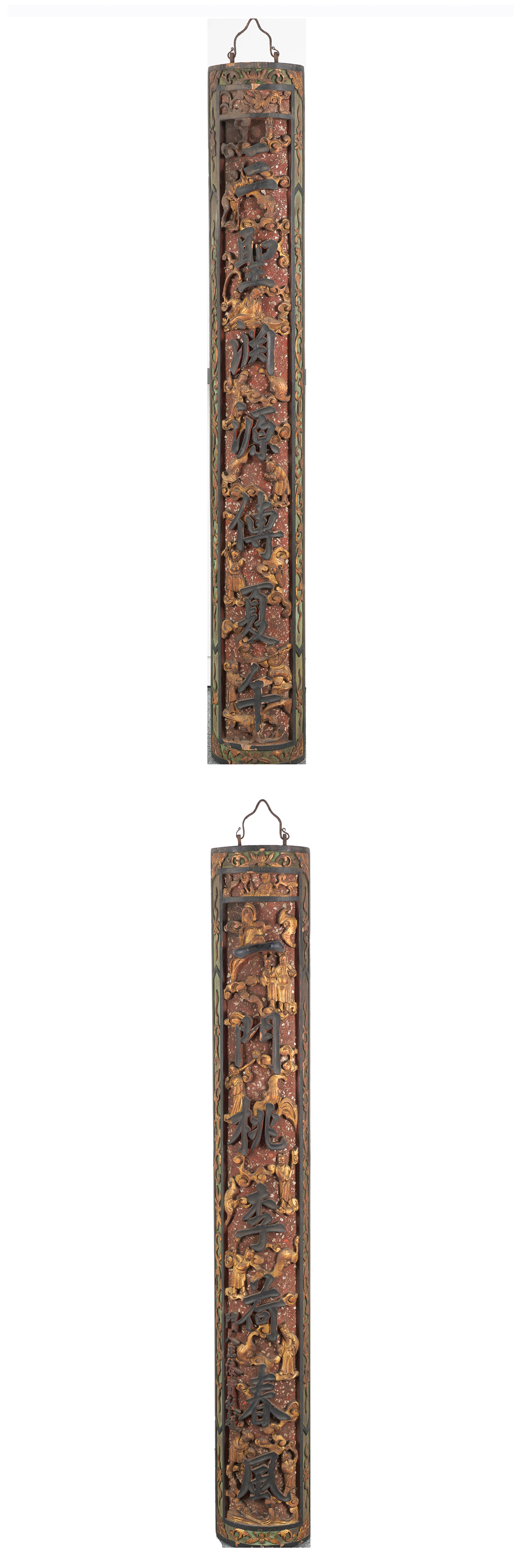 最新作大得価中国古玩 古美術　時代　木彫　黒漆　人物漢詩文　一対　掛け額　在銘　唐物　幅121.5×16ｃｍ その他